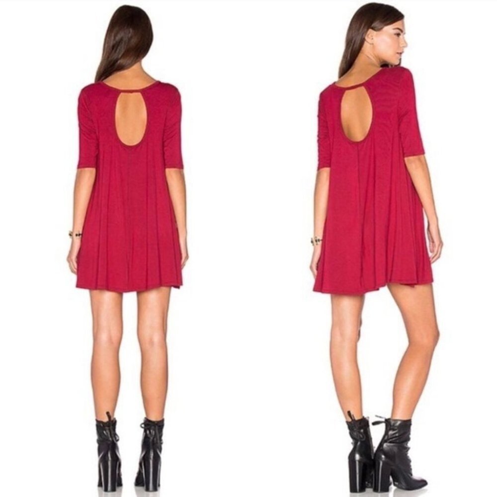 NEW Free People Jacqueline Red Tunic Dress Size XS Back Cut Out Short Sleeve